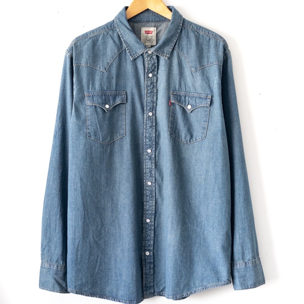 Levi's Mens Denim Blue Long Sleeve Button Down Collared Shirt Size Extra Large